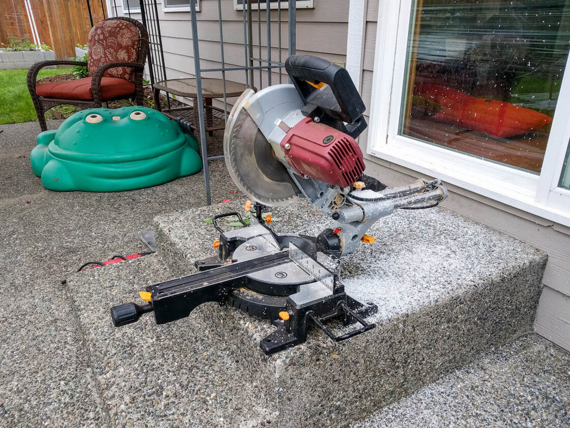 Miter saw used to cut PVC pipes
