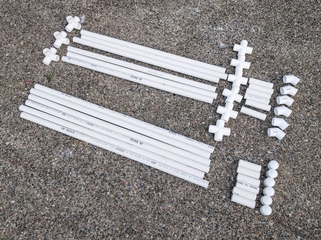 PVC pipes and joints ready to be assembed