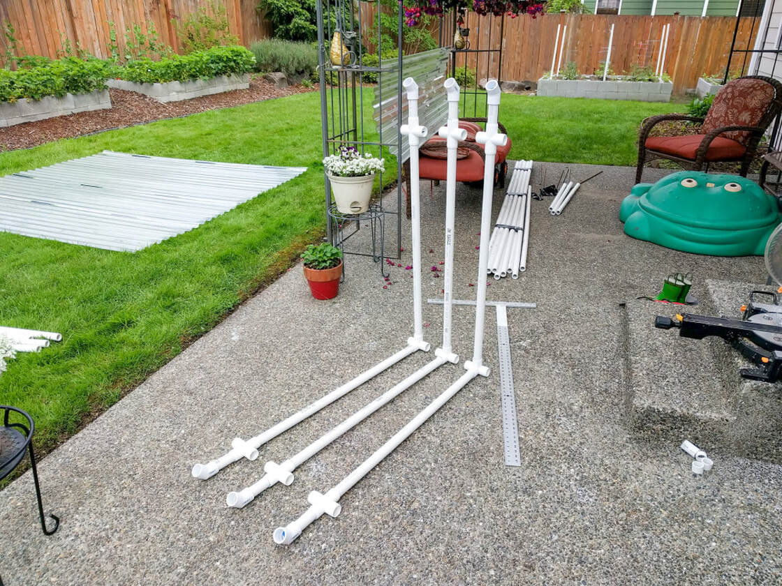 Parts of the PVC canopy framing assembled