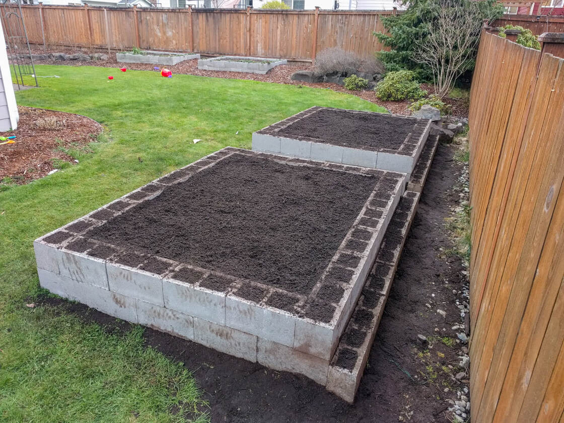 Raised garden beds filled with soil