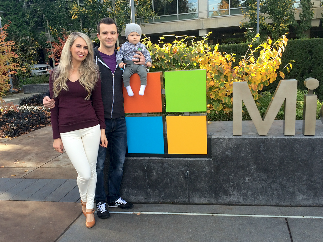 My wife and son visiting my workplace at the Microsoft Redmond campus.