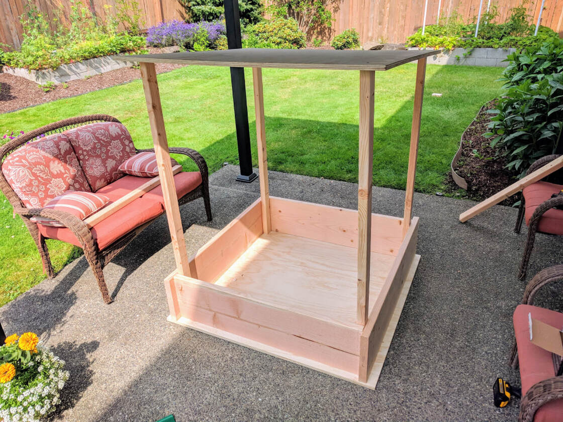 Side supports and roof panel assembled